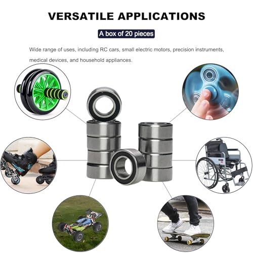 20 PCS MR105-2RS Deep Groove Ball Bearings - 5x10x4mm Double Sealed, Chrome Steel, Z2 Grade for RC Cars, Drones, Robotics, and Small Electric Motors (MR105 RS) - size: MR105-2RS