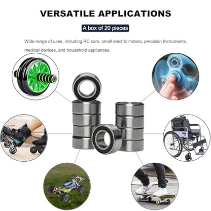 20 PCS MR105-2RS Deep Groove Ball Bearings - 5x10x4mm Double Sealed, Chrome Steel, Z2 Grade for RC Cars, Drones, Robotics, and Small Electric Motors (MR105 RS) - size: MR105-2RS