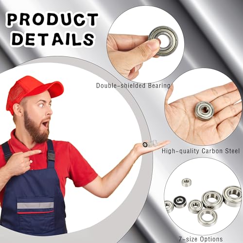 55 Pcs Ball Bearings—608RS/ 608ZZ/ 698ZZ/ 628ZZ/ 6903ZZ/ 6003ZZ/ 6203ZZ Small Bearings Assortment Kit for Skateboard Bearings Inline Skates 3D Printer Furniture Wheel, 7 Styles