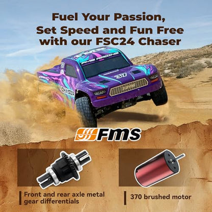 FMS FSC24 Chaser 1/24 RC Car 4X4 Off-Road High-Speed Short-Course Truck, 2 Speed Transmission, Brushless-Ready and 30-Minute Runtime，2.4GHz Electric Vehicle Toys Gifts for Adults (Purple) - color: Purple