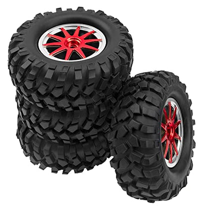 10-Spoke OD96mm Rubber Tires & Plastic Wheels Rim 12mm Hex Hub 1.9" RC Tires Compatible with Axial SCX10 Tamiya CC01 D90 TF2 HSP 1/10 Off-Road Crawler Car