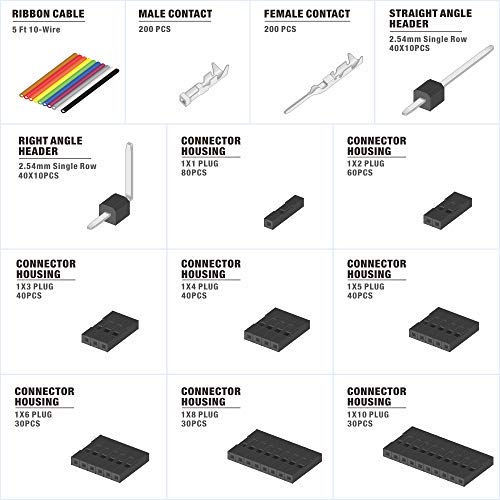 IWISS 1550PCS 2.54mm Pitch Dupont Connector Kit, Includes Pin Headers, Jumper Wire, Crimp Pins for RC Servo, Arduino, SMT, SATA, EPS, PCIe, Battery Balancer