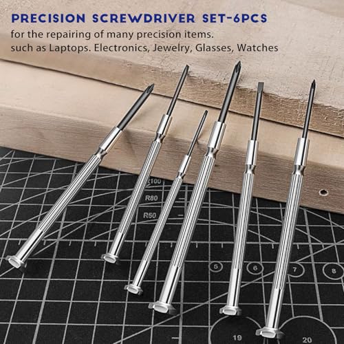 NINDEJIN 6PCS Precision Screwdriver Set, Flathead & Phillips Screw Repair Kit for Electronics & Small Items – Laptops, Watches, Phones, Computers, Doorbells, Toys, Glasses | Chrome Vanadium Steel, with Hardened Carbon Steel Shafts, Precision Screwdrivers,