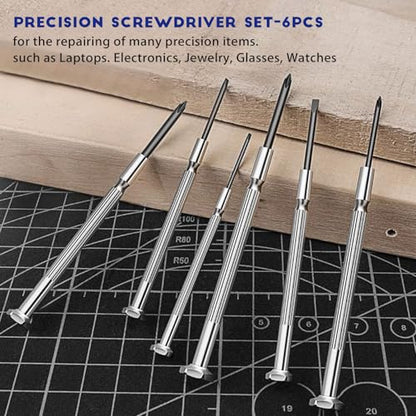 NINDEJIN 6PCS Precision Screwdriver Set, Flathead & Phillips Screw Repair Kit for Electronics & Small Items – Laptops, Watches, Phones, Computers, Doorbells, Toys, Glasses | Chrome Vanadium Steel, with Hardened Carbon Steel Shafts, Precision Screwdrivers,