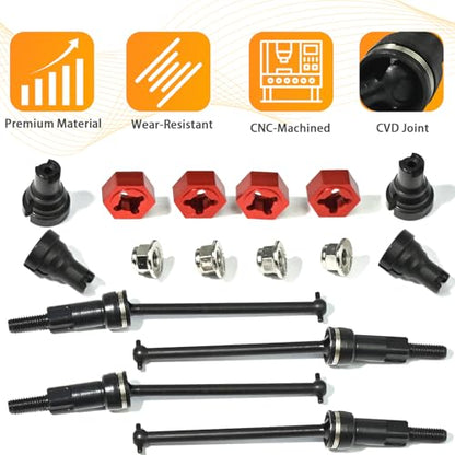 Hardened Steel CVD Driveshaft Front Rear with Hexs, Nuts, Drive Center Cup, Drivershaft Dogbone CVD Compatible with ARRMA 1/18 Mojave Granite GROM ARA2102, Replace #ARA311198 (Black,Red) - color: Black-red