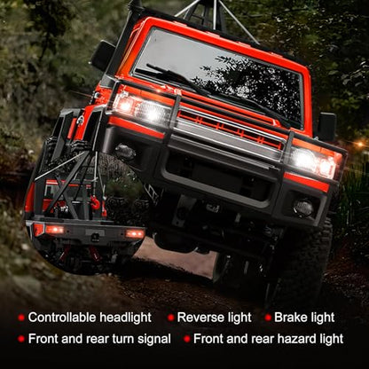 RC Truck with Crane, 1:12 Scale RC Crawler, MN-82T Remote Control Car, 2.4GHz 4WD All Terrain Off Road Pickup Truck Wrecker Vehicle with Lights for Adults (Red) - color: Red