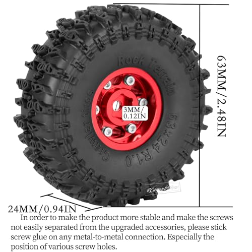 1.0 Beadlock Wheel Tires Set for 1/24 SCX24,1/18 TRX4M RC Crawler Car,1.0 Beadlock Wheels 1.0 Beadlock Tires RC Upgrades Part,4pcs,Red - color: Red(4pcs)