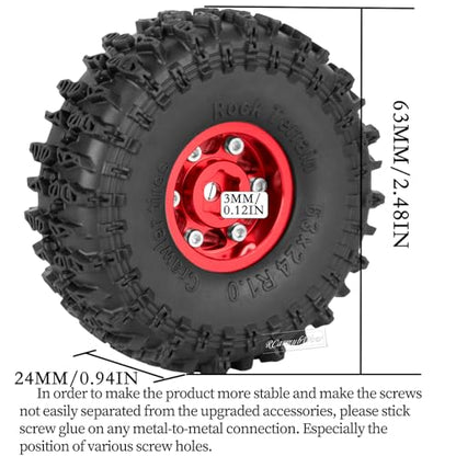 1.0 Beadlock Wheel Tires Set for 1/24 SCX24,1/18 TRX4M RC Crawler Car,1.0 Beadlock Wheels 1.0 Beadlock Tires RC Upgrades Part,4pcs,Red - color: Red(4pcs)