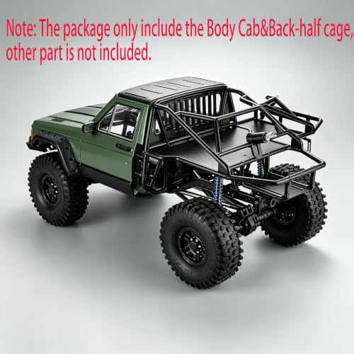 Hard Plastic RC Crawler Body Cab & Back-Half Cage Body Car Shell Upgrades Part for 1/10 RC Crawler Car for Axial SCX10 II 90046 TRX4 Redcat GEN8 (Army Green) - color: Army Green