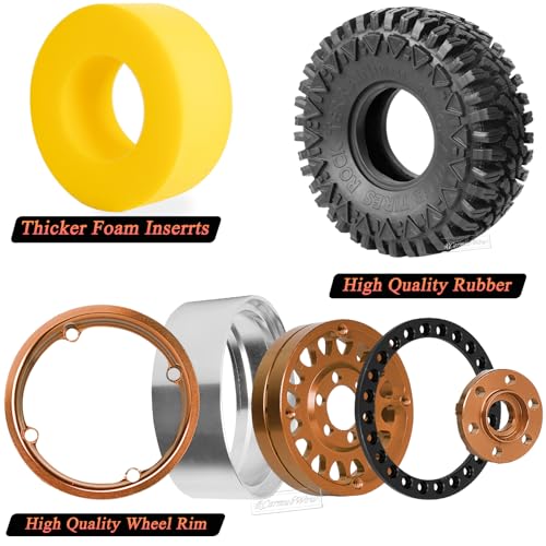 RC 1.9in Beadlock Wheels and Tires for 1/10 TRX4,Axia1 SCX10 II 90046 SCX10 III,D90 RC Crawler Car,Alloy 1.9in rc Beadlock Rims,Soft Rubber 1.9in rc Beadlock Tires,4pcs,Bronze - color: Bronze(4pcs)