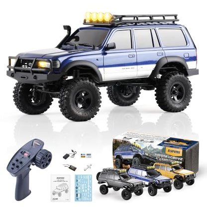 FMS 1/18 FCX18S Toyota Land Cruiser LC80 S Officially Licensed RC Crawler, 4WD RC Rock Truck, 2.4Ghz with 900mAh Battery&LED Lights, Hobby Grade Off-Road RC truck, Remote Control Car for Adults Blue - color: Blue