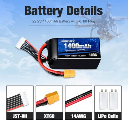 6S Lipo Battery 1400mAh 22.2V 100C with XT60 Plug Fit for FPV Drone Quadcopter Helicopter Airplane Rechargeable Racing Battery - style: 2PACK