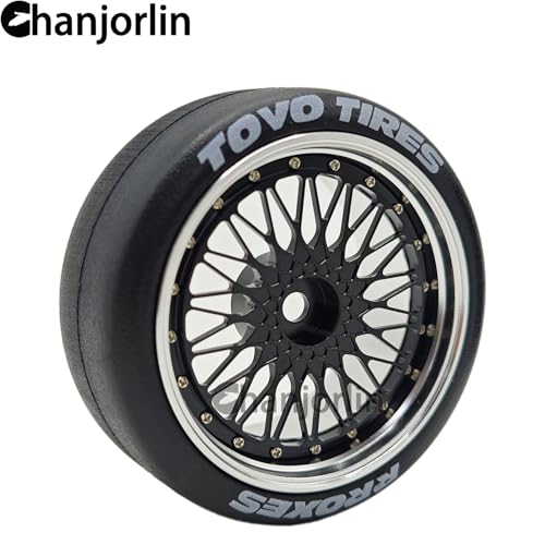 1/10 RC Drift Smooth Tires OD 2.56" & Aluminum Wheels 12mm Hex Hard Drift Racing Tyres for 1:10 1/12 Rally Street On Road Touring Car TT01 TT02 XV02 XV01 TA06 KYOSHO PTG2 4PCS (Black) - color: Black