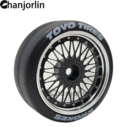 1/10 RC Drift Smooth Tires OD 2.56" & Aluminum Wheels 12mm Hex Hard Drift Racing Tyres for 1:10 1/12 Rally Street On Road Touring Car TT01 TT02 XV02 XV01 TA06 KYOSHO PTG2 4PCS (Black) - color: Black