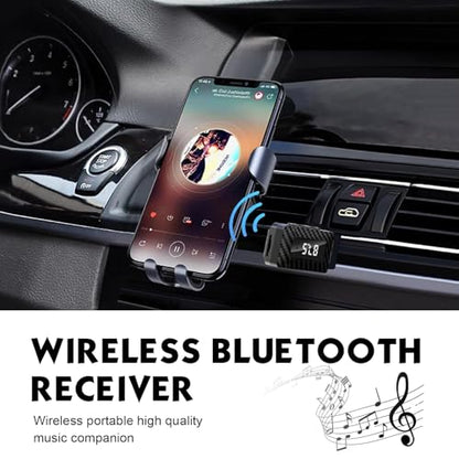 Car USB Bluetooth Receiver, HD LED Display FM Transmitter Audio Adapter, DC 5V Plug and Play Adjustable Frequency Bluetooth Receiver with AUV Connector, for Most Cars Home (Black)
