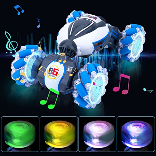 Fosgoit Gesture Sensing RC Stunt Car, Toys for Boys Girls 6-12 Year Old | Remote Control Car, Gifts for Boys and Girls Age 6+, 360° Rotate RC Car with Lights and Music, Gesture Sensing Rc Stunt Car - color: Blue-white