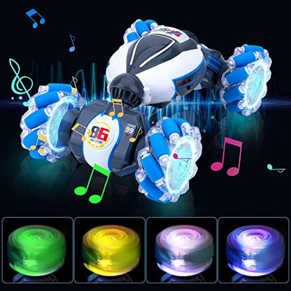 Fosgoit Gesture Sensing RC Stunt Car, Toys for Boys Girls 6-12 Year Old | Remote Control Car, Gifts for Boys and Girls Age 6+, 360° Rotate RC Car with Lights and Music, Gesture Sensing Rc Stunt Car - color: Blue-white