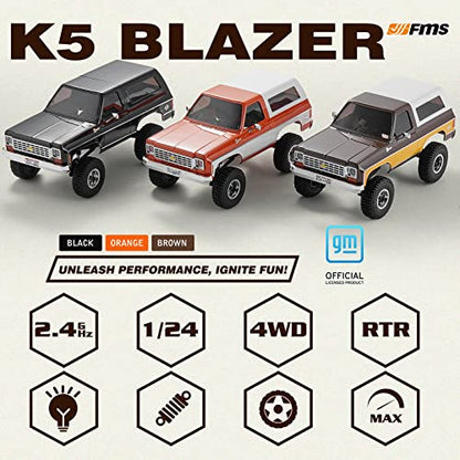 BEEZRC FMS 1/24 FCX24S Chevy K5 Blazer S RC Crawler, Officially Licensed RC Rock Crawler, RC Pickup Truck SUV, 4WD 2.4GHz Hobby RC Model, 8km/h Mini Car,Off-Road Remote Control Car for Adults(Black) - color: Black