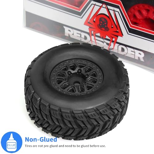 REDSPIDER • RC Short Course Truck Tires and Wheels(4PCS) Hex 12mm Rubber Vacuum Tyres OD 2.56" for Traxxas Tamiya Kyosho HPI for 1/14 1/16 1/18 RC Off On Road ARRMA Mojave GROM Rally Car (Black)