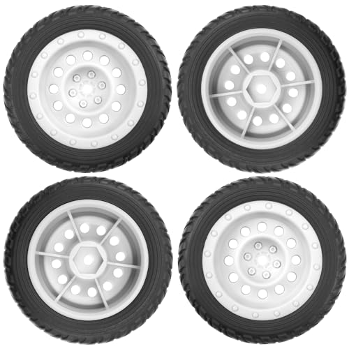 ShareGoo 75mm RC Rally Car Tires Rubber Tires Tyres & Plastic Wheel Rims 12mm Hex Compatible with Traxxas Tamiya HSP HPI Kyosho 1/10 RC On Road Racing Car (White)