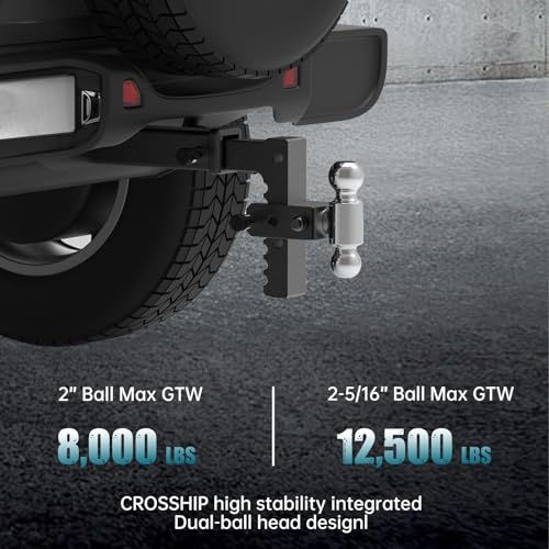 Adjustable Drawbar Trailer Hitch - Heavy Duty Aluminum Drop Hitch - Fits 2" Receiver, 8" Drop/Rise, for Truck, SUV, RV(12500 Lbs GTW) - color: Black, size: 2" 8 Drop-Dual Ball