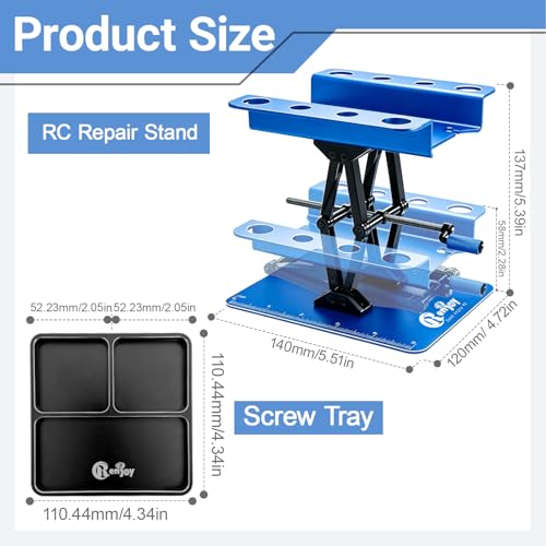 RC Stand Lift Lower with 3-Slot Screw Tray for 1/8 1/10 1/12 Scale, Blue | Aluminum RC Car Work Stand Repair Tool Set for RC Cars Crawler Truck Traxxas TRX4 Axial SCX10 Upgrade - color: Blue, With 3-slot Screw Tray