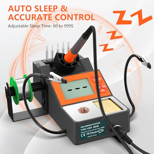 Soldering Station, 140W Digital Display Soldering Iron Station Kit with 2 Helping Hands, 356°F-932°F, Auto Sleep, °C/°F Conversion, Solder Wire, 5 Tips, Solder Sucker, Tweezers, Tip Cleaner, Gray - color: Gray