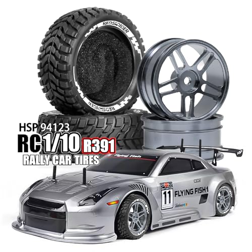 REDSPIDER 1/10 Rally Rubber Tires & Aluminium Wheel Rims 12mm Hex OD 2.95" for 1/16 1/14 1/12 1/10 RC Touring Car On-Road Off Road Bugg (Titanium)