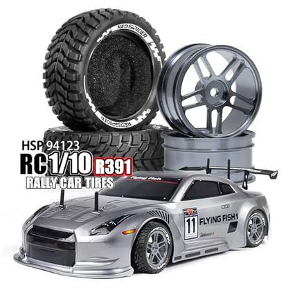 REDSPIDER 1/10 Rally Rubber Tires & Aluminium Wheel Rims 12mm Hex OD 2.95" for 1/16 1/14 1/12 1/10 RC Touring Car On-Road Off Road Bugg (Titanium)