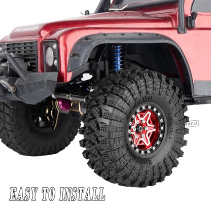 1.9 Wheels and Tires for 1/10 TRX4 TRX6 SCX10 SCX10 II 90046 SCX10 III AXI03007 SCX10 Pro Gen7/8 D90 VS4-10 MST CFX RC Crawler Car,Aluminium RC 1.9 Beadlock Wheels and Rubber Tires,Red - color: Red - (4pcs Wheels and Tires)
