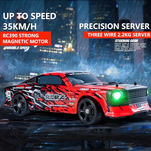 RC Drift Car, 1/14 Scale RC Race Car with Spray, Cool LED Lights, 2.4G 4WD High Speed 35KM/H Drifting Cars, Proportional Throttle with 2 Batteries RTR Gifts for Teen Adults