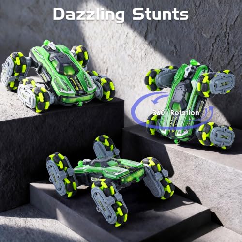 8WD Remote Control Car Toys for Kids, Gesture Sensing RC Stunt Truck | Birthday Gifts, Great for Boys Age 6-12, Cool Toys with Lights Music Spray, Transformable & Durable - color: Green