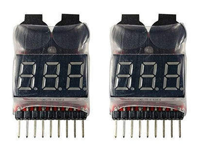 2 Pack Lipo Battery Voltage Checker Alarm LED 1-8 Cell - Apex RC Products #1655