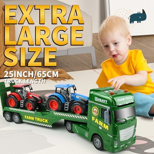Dwi Dowellin Large Flatbed Semi Truck Toy for Kids,Includes Farm Vehicles,Car Toy Birthday Gift for 2 3 4 5 Years Old Boys and Girls - style: Farm Truck