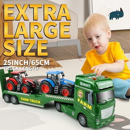 Dwi Dowellin Large Flatbed Semi Truck Toy for Kids,Includes Farm Vehicles,Car Toy Birthday Gift for 2 3 4 5 Years Old Boys and Girls - style: Farm Truck