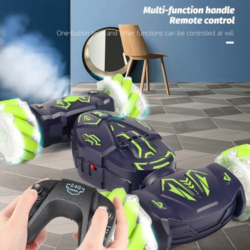 GoolRC Remote Control Car, Gesture Sensing RC Stunt Car with Spray & Lights & Music, 2.4GHz 4WD RC Cars with 360° Rotating, 3 Control Mode Toy Vehicle for Adults (Green)