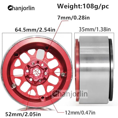 2.2 RC Beadlock Wheels Rims 12mm Hex 1/10 Aluminum Alloy Mud Slingers Hubs for 1:10 Rock Crawler Car Axial SCX10 Tamiya CC01 D90 RR10 RC4WD Gen8 Traxxas TRX4 2.2" Tires 4PCS (Red) - color: Red