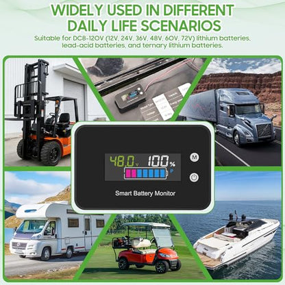 10L0L IPX7 Waterproof Golf Cart Battery Monitor with Bracket,7V-100V Tester | 12V 24V 36V 48V 60V 72V Digital Display Lead-acid & lithium-ion Battery Voltage Remaining Capacity Percentage Tester