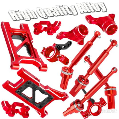 RC Upgrades Part for 1/18 LaTrax Teton,Chassis,A Arms,Drive Shaft Axles,Caster Block,Steering Blocks,Rear Stub Axle Carriers,Links,Differential Housing,Shocks,Shock Tower,Body Mounts,Red