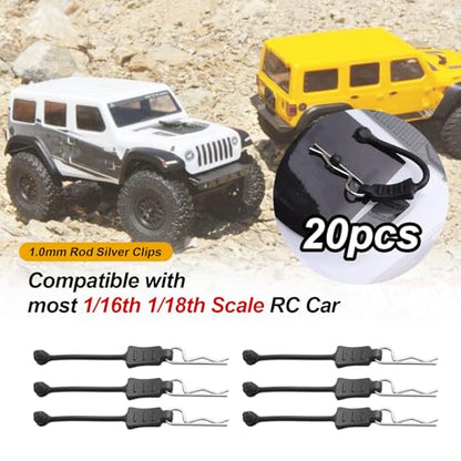 20pcs HobbyPark Universal 1/16 1/18 RC Car Body Clips and Pull Tabs Retainer Small R Pins for SCX24 TRX4M RC Vehicles Truck Buggy Shell Replacement Parts - size: 1.0mm Rod Silver Clips