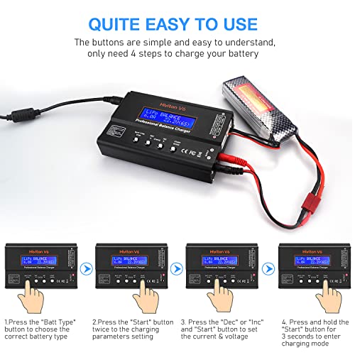 Lipo Battery Charger, 1S-6S Balanced Charger Discharger, 1-6S Lipo Li-ion NiMH NiCD Li-Fe Battery with Tamiya XT60 Deans Futaba Connector - color: black