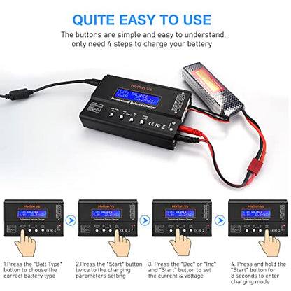 Lipo Battery Charger, 1S-6S Balanced Charger Discharger, 1-6S Lipo Li-ion NiMH NiCD Li-Fe Battery with Tamiya XT60 Deans Futaba Connector - color: black