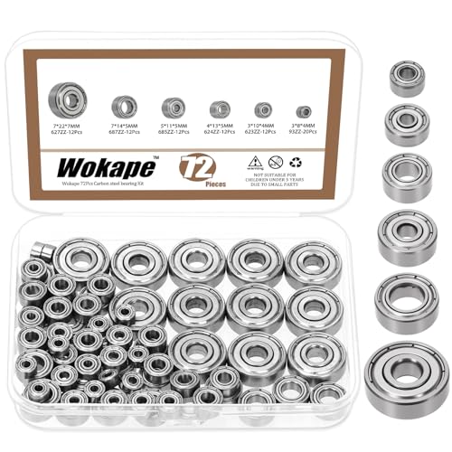 72Pcs 6 Sizes High Carbon Steel Bearings Assortment Set, 693ZZ, 623ZZ, 624ZZ, 685ZZ, 687ZZ,627ZZ Deep Groove Ball Bearings Double Shielded Miniature Deep Ball Bearings - style: High Carbon Steel-72Pcs