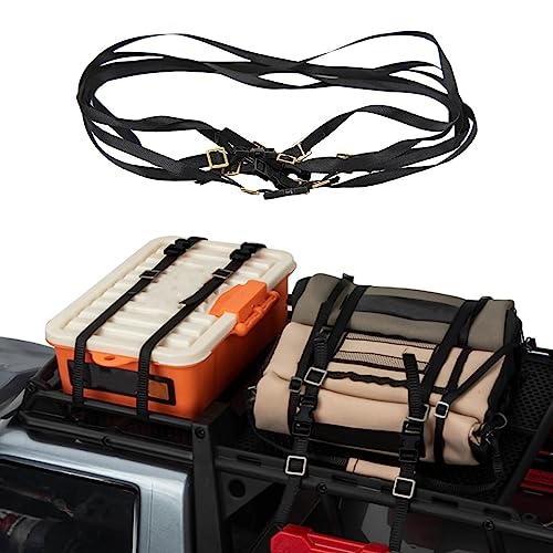 5pcs 1/10 Scale RC Tie Down Straps, Sturdy Length Adjustable Luggage Rope Roof Rack Tie Down Straps, Crawler Accessories, for RC (Black) - color: Black
