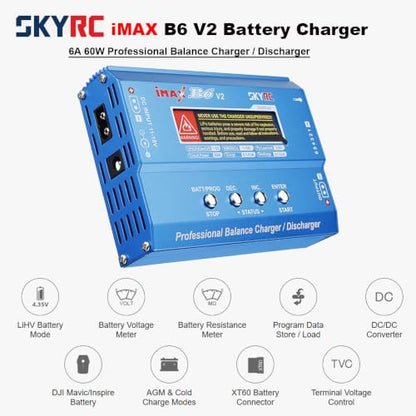 SKYRC iMAX B6 V2 Battery Charger 60W 6A Lipo Balance Charger/Discharger | Dual DC Power Input, Replacement for 1-6S Lipo/Li-Ion/LiHV/LiFe, 1-15S NiMH/NiCd, 2-20V Pb, DJI Mavic/Inspire/Phantom Battery