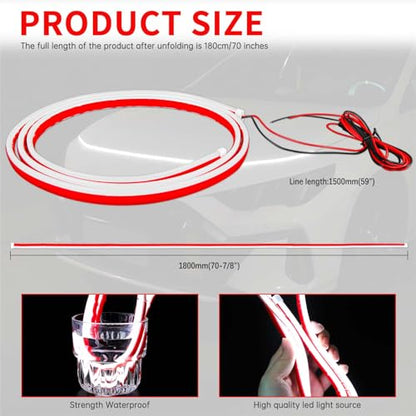 71 inch Car LED Hood Light Strip Universal 12V Flexible Waterproof Daytime Running Lights Car Dynamic Scan Start-up Under Hood Light Strip Compatible with Ford Chevy Silverado GMC Dodge Ram - color: White Light, size: 71 Inch