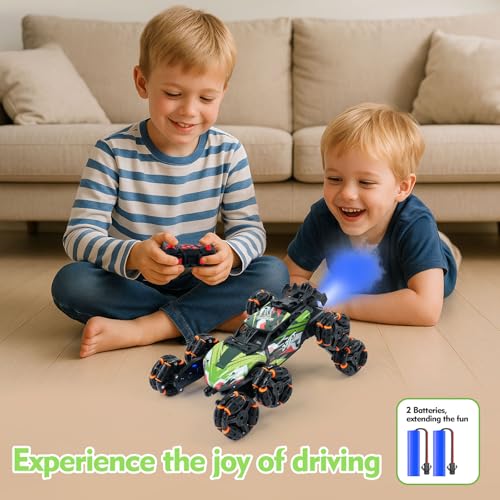 8 Wheels Remote Control Car - Birthday Gifts for 6 7 8 9 10 11 12 Years Old Boys, Gesture Sensing RC Stunt Car with Lights & Spray & 360 Degree Flips, 2.4Ghz Climbing Toys for Kids Age 6-12