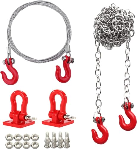 RC Trailer Chain Hook Tow Rope Winch Shackles for 1/10 Crawler Axial SCX10 D90 D110 TRX4 TRX6 Redcat Tamiya RC Decor Parts(Red) - color: Red