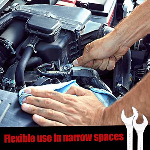 Super-Thin Open End Wrench Set, 16-Piece SAE & Metric 3/8" to 1-1/4" and 5.5mm to 27mm Chrome Vanadium Steel Wrench Set with Rolling Pouch