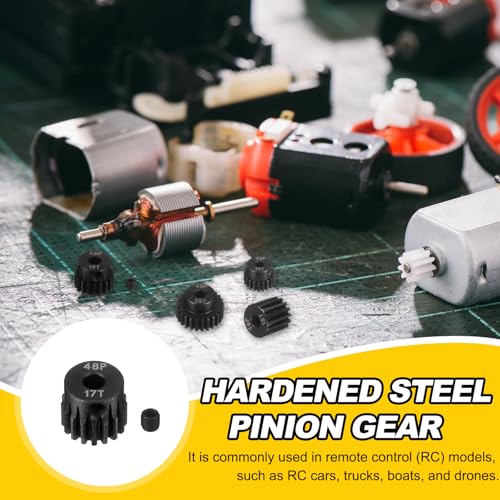 MECCANIXITY 48P Hardened Steel Pinion Gear, 17T 3.175mm Shaft Metal Motor Gear with Hex Key for RC Brushless Brush Motor Model Car Replace(Black) - size: 17T
